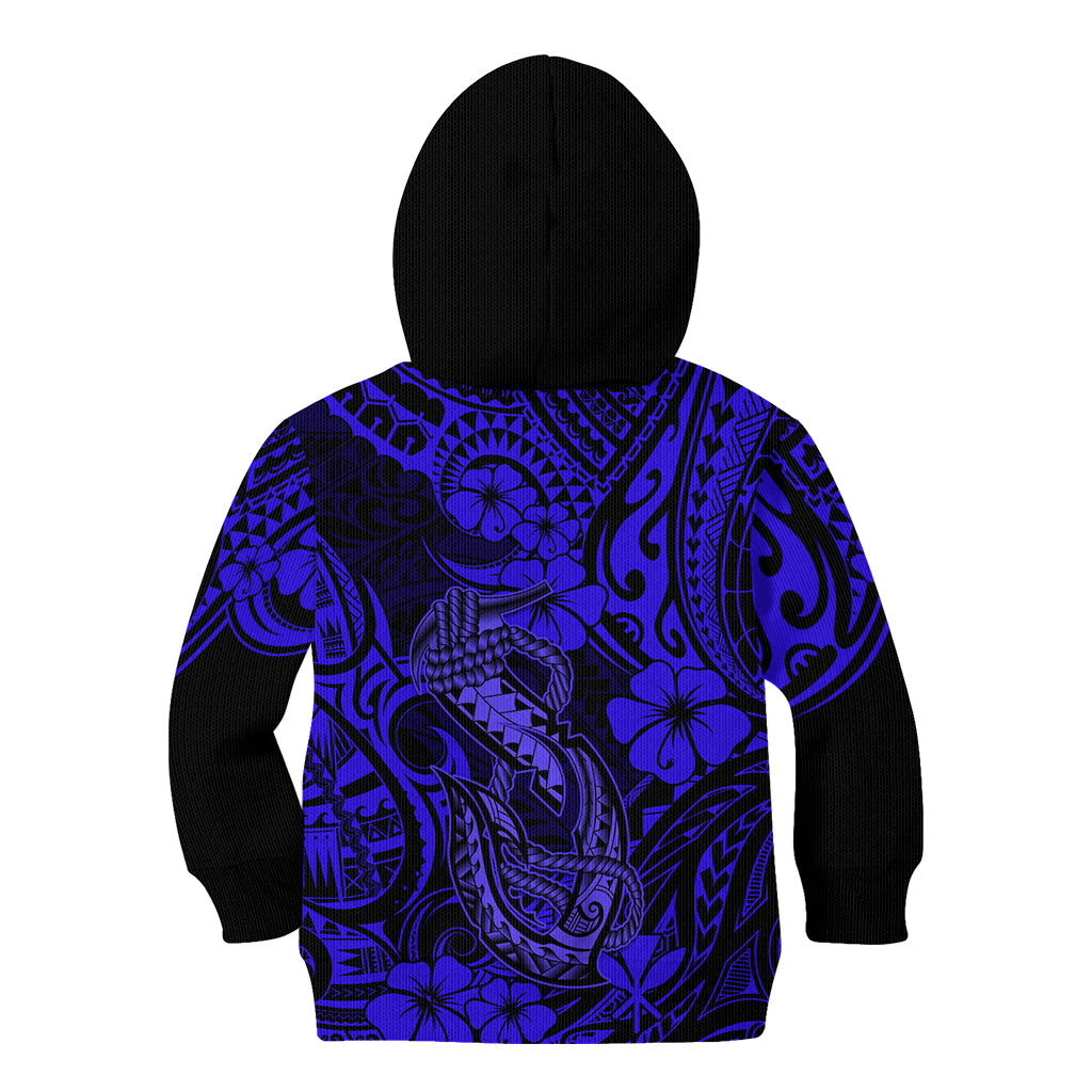 Hawaii Fish Hook Kid Hoodie Polynesian Pattern Navy Blue Version LT01 - Polynesian Pride