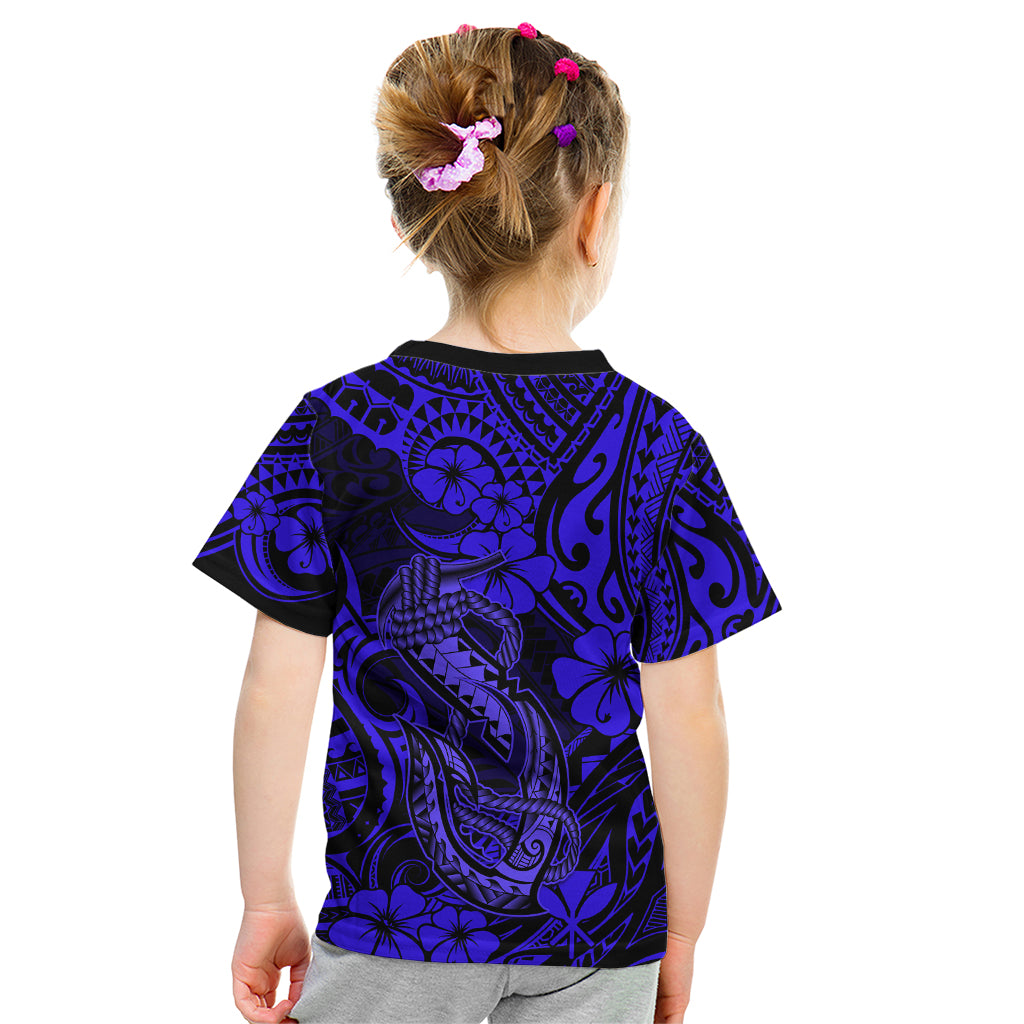 Hawaii Fish Hook Kid T Shirt Polynesian Pattern Navy Blue Version LT01 - Polynesian Pride