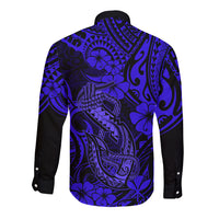 Hawaii Fish Hook Long Sleeve Button Shirt Polynesian Pattern Navy Blue Version LT01 - Polynesian Pride