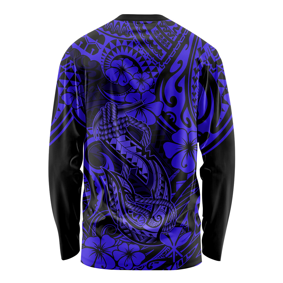 Hawaii Fish Hook Long Sleeve Shirt Polynesian Pattern Navy Blue Version LT01 - Polynesian Pride