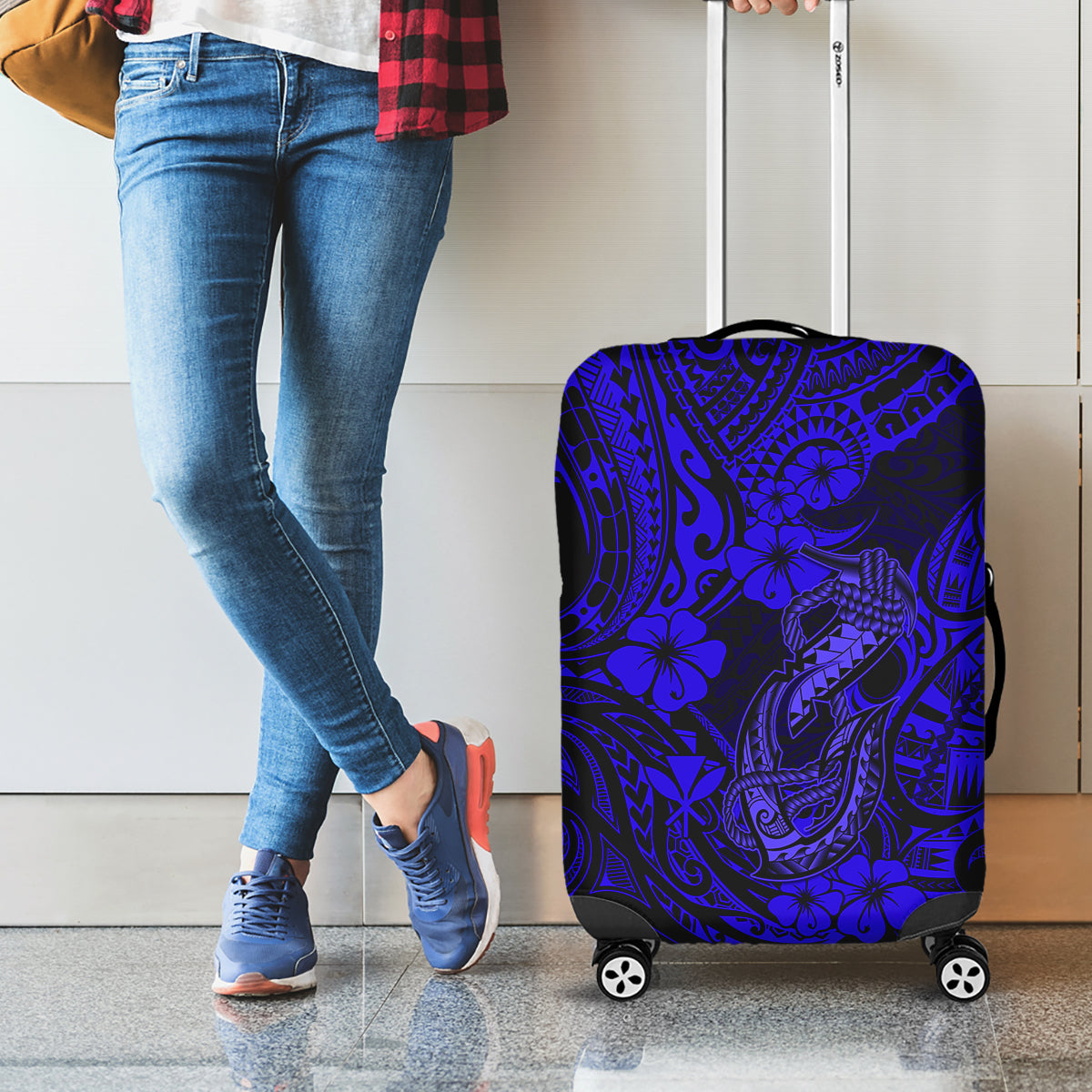 Hawaii Fish Hook Luggage Cover Polynesian Pattern Navy Blue Version LT01 - Polynesian Pride