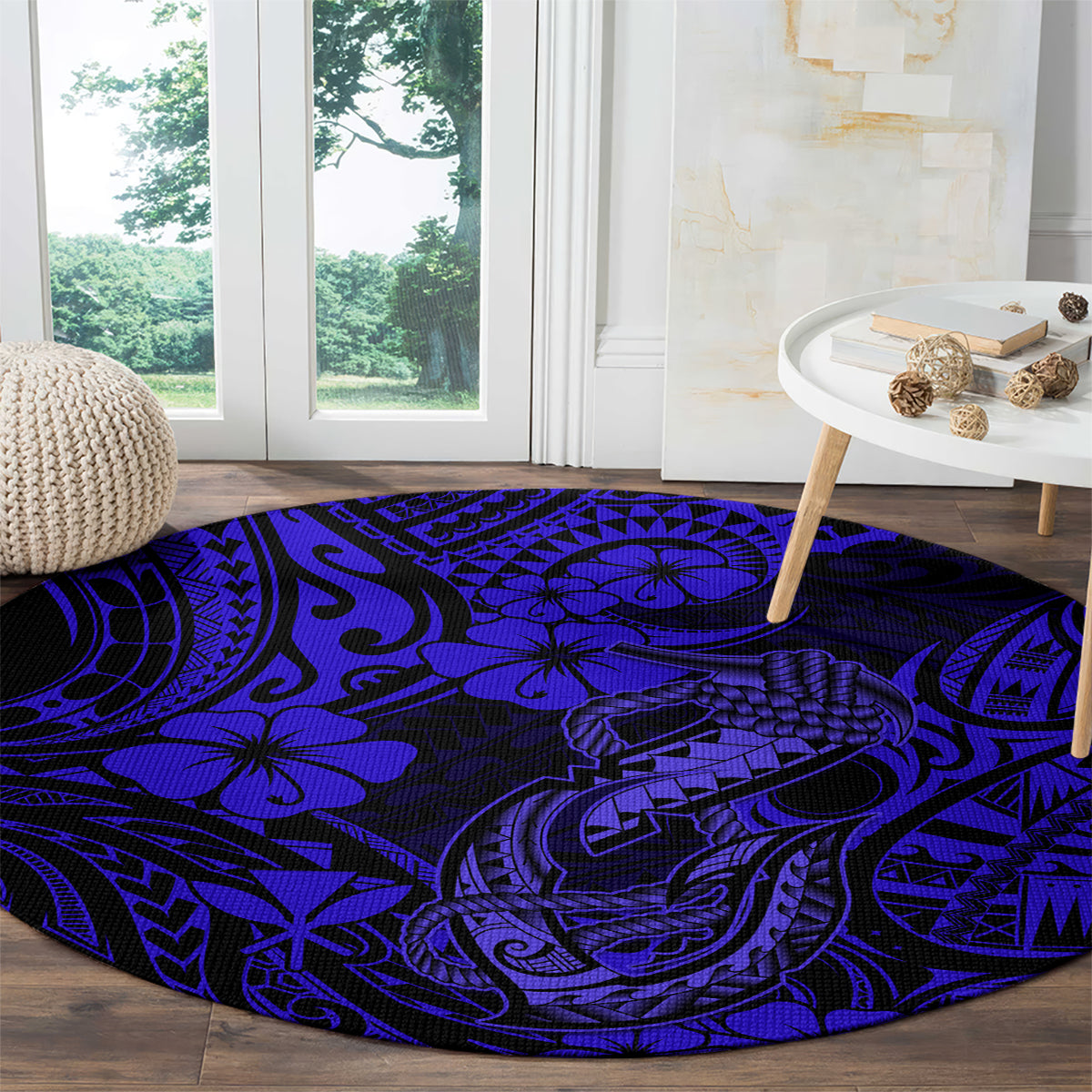 Hawaii Fish Hook Round Carpet Polynesian Pattern Navy Blue Version LT01 - Polynesian Pride