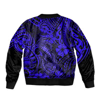 Hawaii Fish Hook Sleeve Zip Bomber Jacket Polynesian Pattern Navy Blue Version LT01 - Polynesian Pride