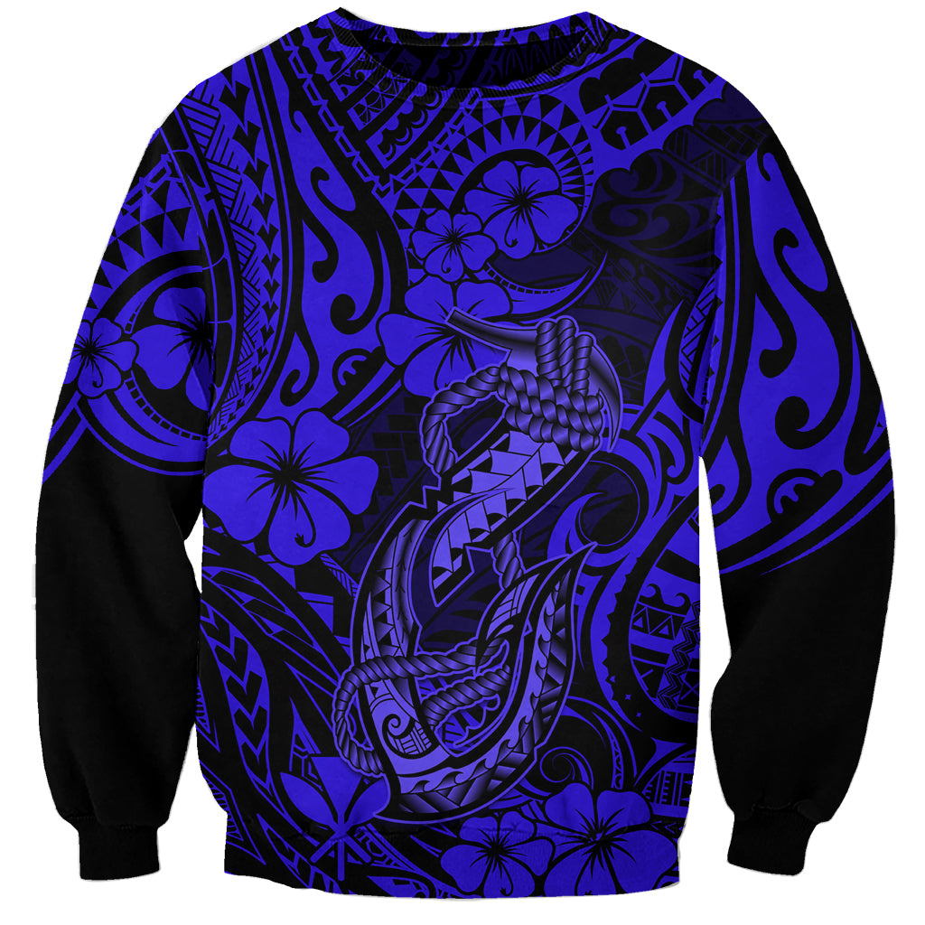 Hawaii Fish Hook Sweatshirt Polynesian Pattern Navy Blue Version LT01 Unisex Blue - Polynesian Pride