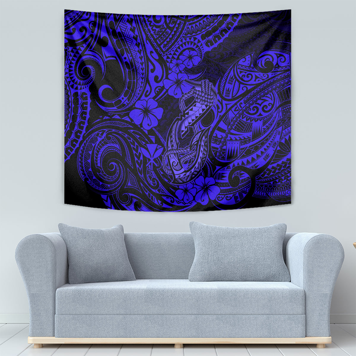 Hawaii Fish Hook Tapestry Polynesian Pattern Navy Blue Version LT01 - Polynesian Pride