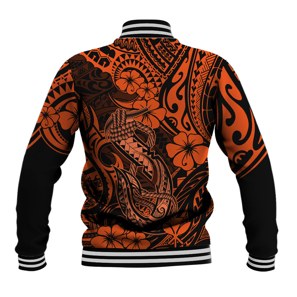 Hawaii Fish Hook Baseball Jacket Polynesian Pattern Orange Version LT01 - Polynesian Pride