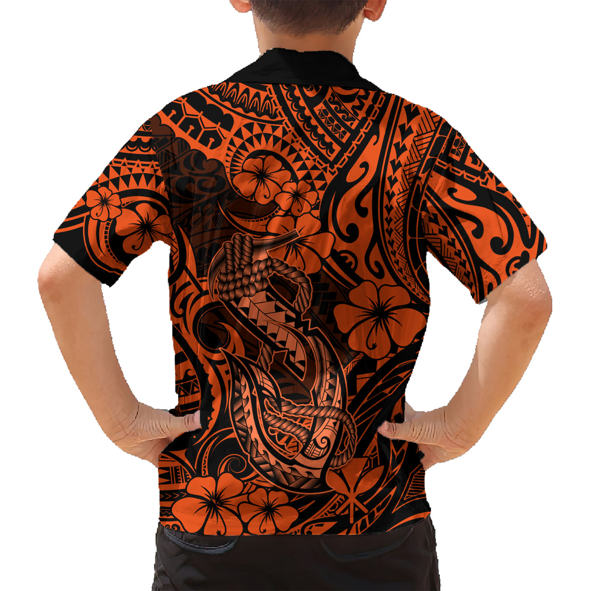 Hawaii Fish Hook Kid Hawaiian Shirt Polynesian Pattern Orange Version LT01 - Polynesian Pride