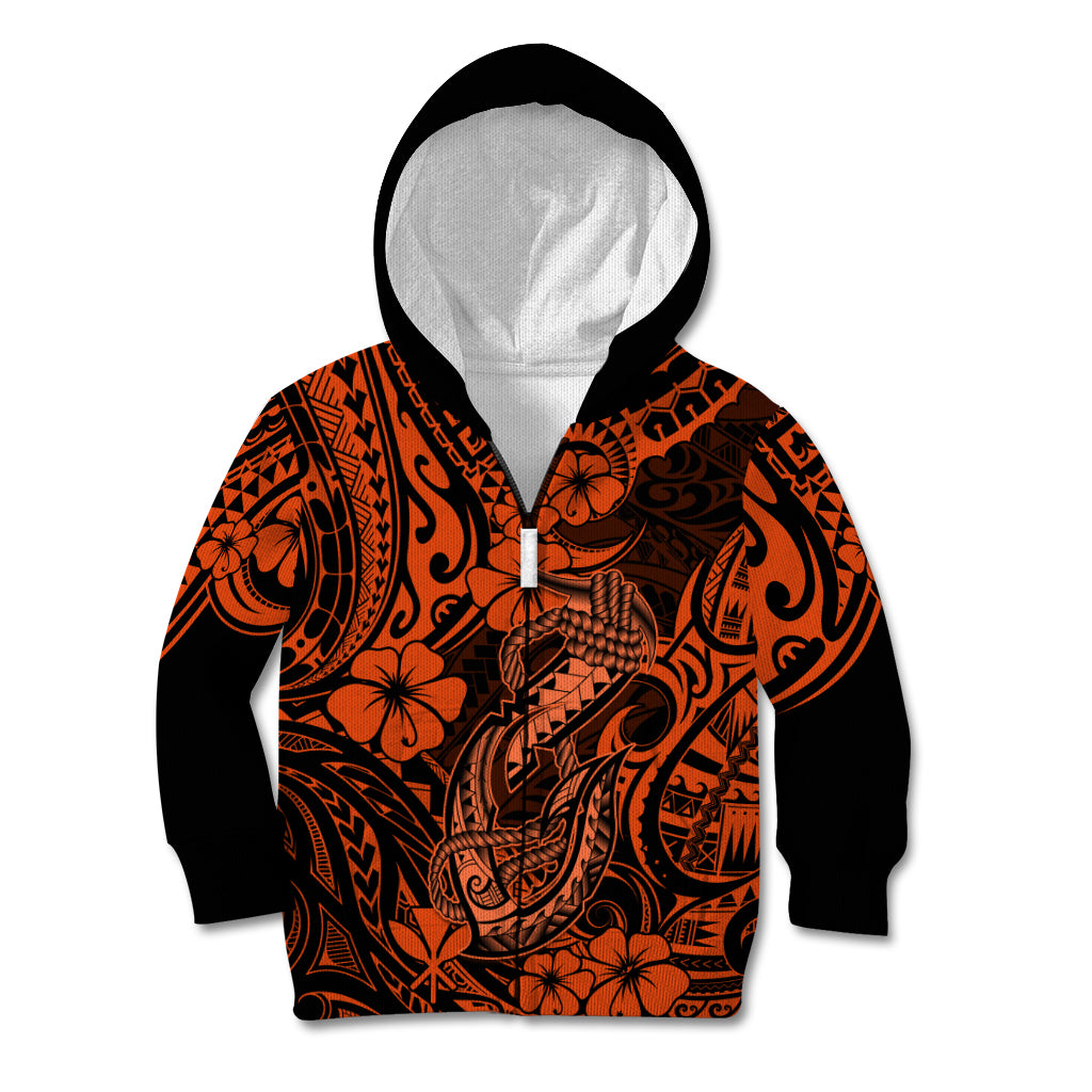 Hawaii Fish Hook Kid Hoodie Polynesian Pattern Orange Version LT01 - Polynesian Pride