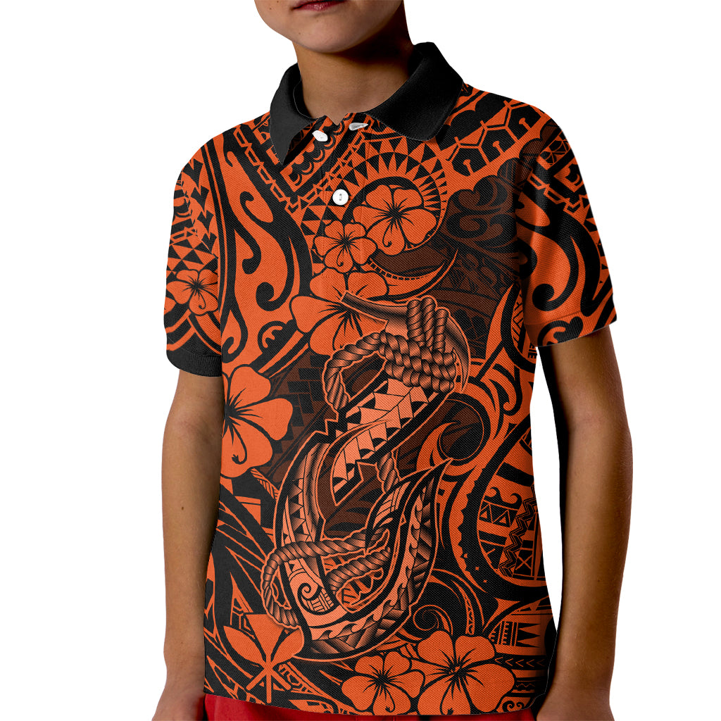 Hawaii Fish Hook Kid Polo Shirt Polynesian Pattern Orange Version LT01 Kid Orange - Polynesian Pride