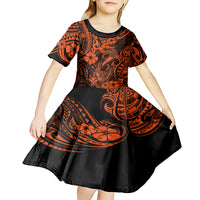 Hawaii Fish Hook Kid Short Sleeve Dress Polynesian Pattern Orange Version LT01 - Polynesian Pride