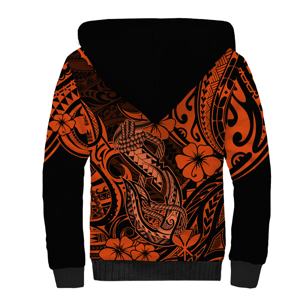 Hawaii Fish Hook Sherpa Hoodie Polynesian Pattern Orange Version LT01 - Polynesian Pride