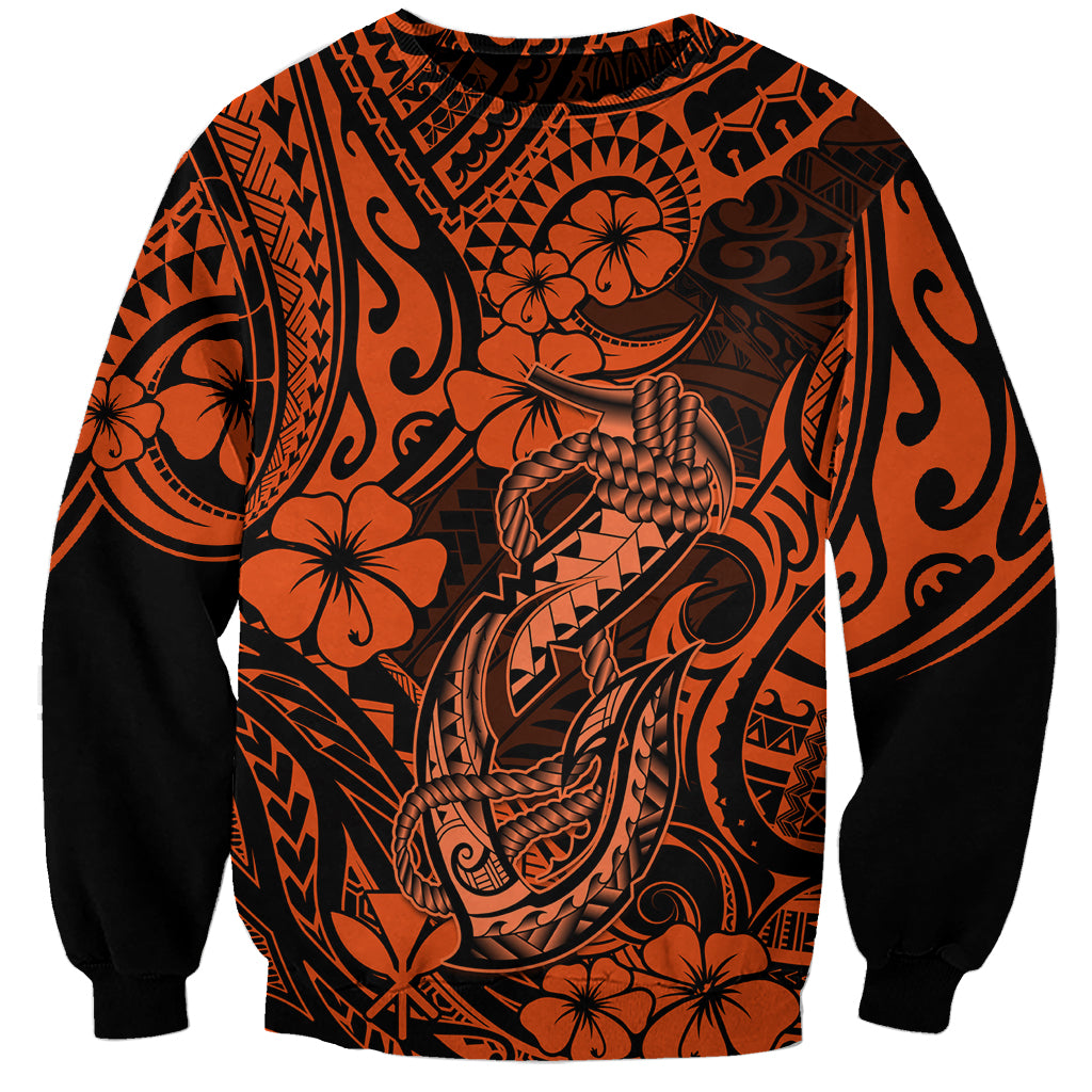 Hawaii Fish Hook Sweatshirt Polynesian Pattern Orange Version LT01 Unisex Orange - Polynesian Pride