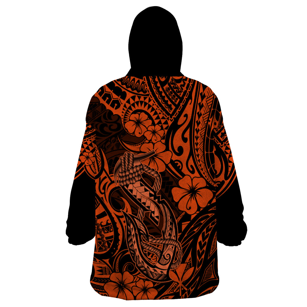 Hawaii Fish Hook Wearable Blanket Hoodie Polynesian Pattern Orange Version LT01 - Polynesian Pride