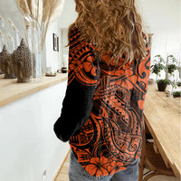 Hawaii Fish Hook Women Casual Shirt Polynesian Pattern Orange Version LT01 - Polynesian Pride