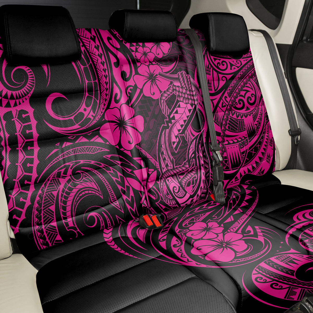 Hawaii Fish Hook Back Car Seat Cover Hibiscus Hawaii Tribal Tattoo Pink Version