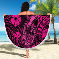 Hawaii Fish Hook Beach Blanket Hibiscus Hawaii Tribal Tattoo Pink Version LT01 - Wonder Print Shop