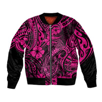 Hawaii Fish Hook Bomber Jacket Hibiscus Hawaii Tribal Tattoo Pink Version LT01 Unisex Pink - Polynesian Pride