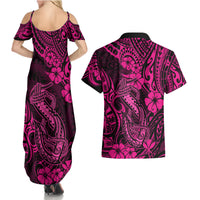 Hawaii Fish Hook Couples Matching Summer Maxi Dress and Hawaiian Shirt Hibiscus Hawaii Tribal Tattoo Pink Version LT01 - Polynesian Pride