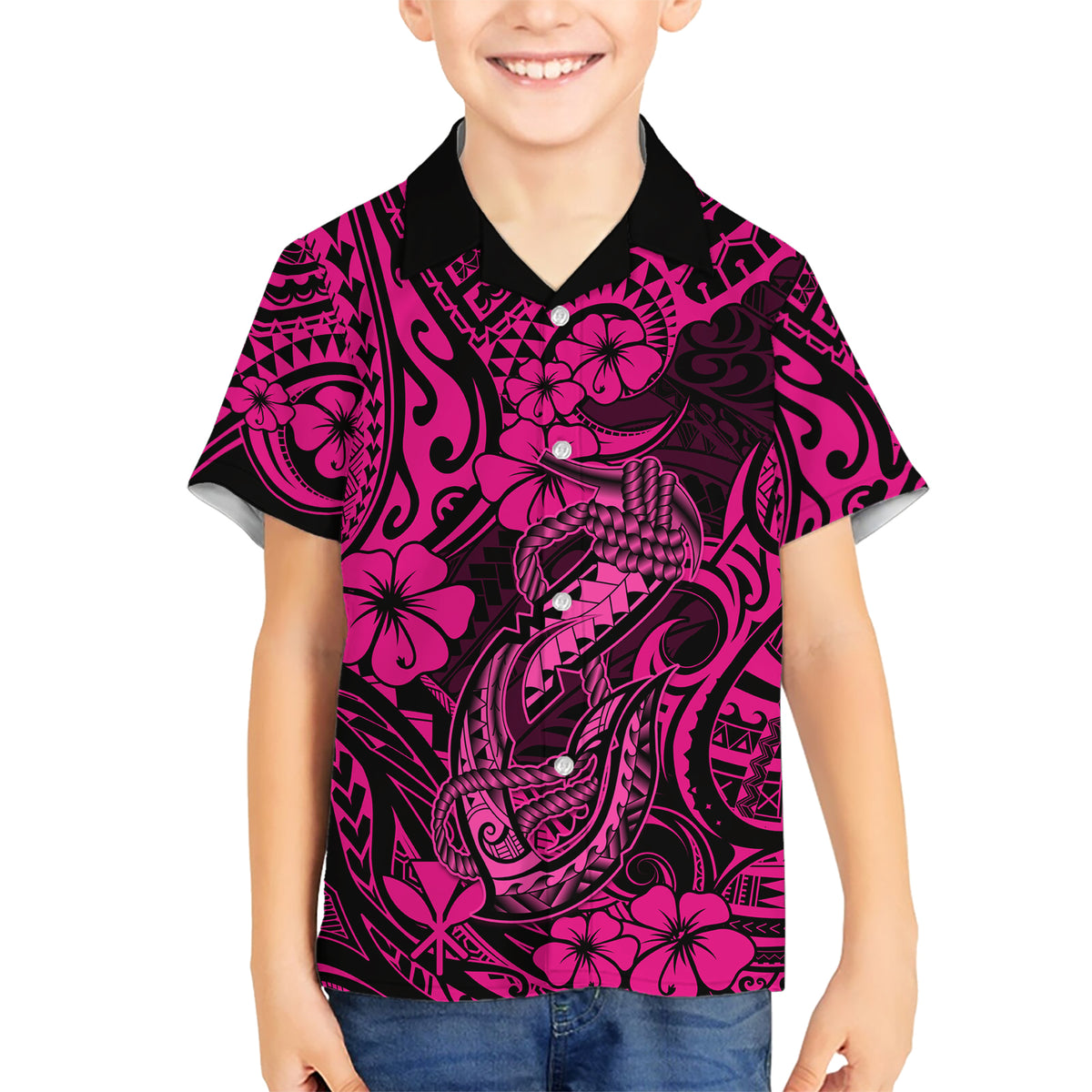 Hawaii Fish Hook Hawaiian Shirt Hibiscus Hawaii Tribal Tattoo Pink Version LT01 - Polynesian Pride