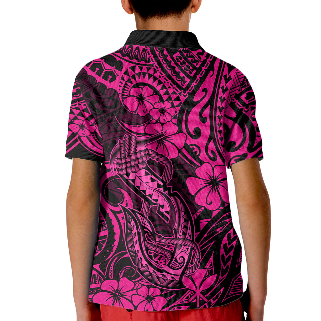Hawaii Fish Hook Kid Polo Shirt Hibiscus Hawaii Tribal Tattoo Pink Version LT01 - Polynesian Pride