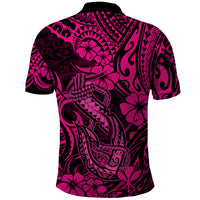 Hawaii Fish Hook Polo Shirt Hibiscus Hawaii Tribal Tattoo Pink Version LT01 - Polynesian Pride