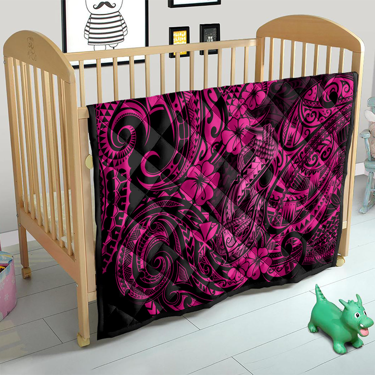 Hawaii Fish Hook Quilt Hibiscus Hawaii Tribal Tattoo Pink Version LT01 - Polynesian Pride