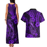 Hawaii Fish Hook Couples Matching Tank Maxi Dress and Hawaiian Shirt Hibiscus Hawaii Tribal Tattoo Purple Version LT01 - Polynesian Pride