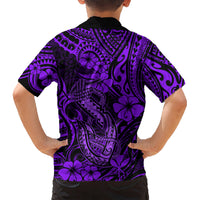Hawaii Fish Hook Kid Hawaiian Shirt Hibiscus Hawaii Tribal Tattoo Purple Version LT01 - Polynesian Pride