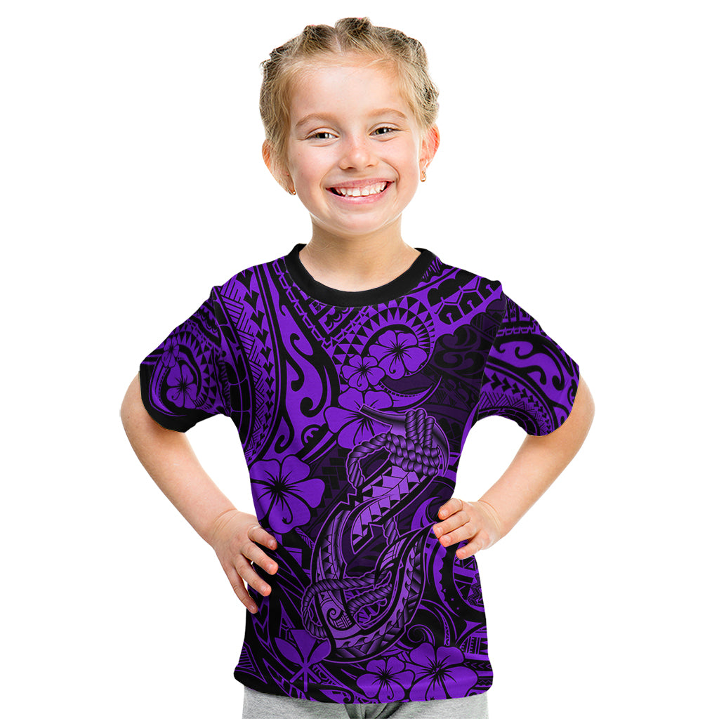 Hawaii Fish Hook Kid T Shirt Hibiscus Hawaii Tribal Tattoo Purple Version LT01 Purple - Polynesian Pride
