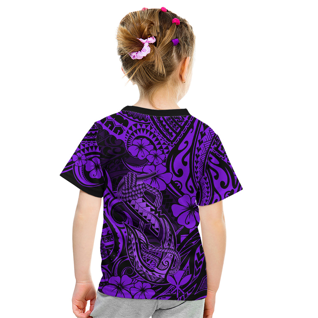 Hawaii Fish Hook Kid T Shirt Hibiscus Hawaii Tribal Tattoo Purple Version LT01 - Polynesian Pride