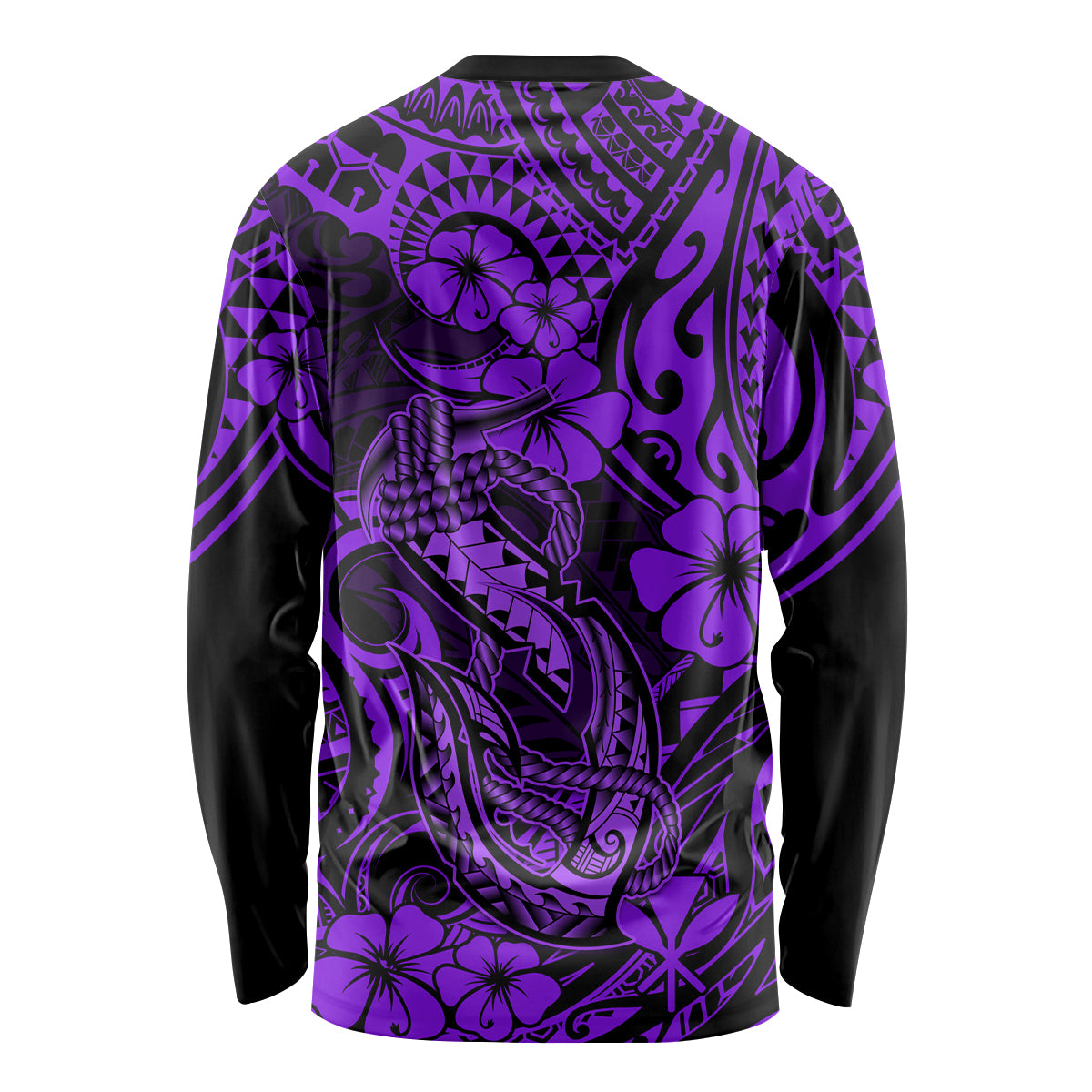 Hawaii Fish Hook Long Sleeve Shirt Hibiscus Hawaii Tribal Tattoo Purple Version LT01 - Polynesian Pride