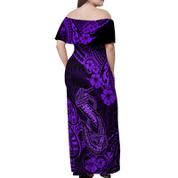 Hawaii Fish Hook Off Shoulder Maxi Dress Hibiscus Hawaii Tribal Tattoo Purple Version LT01 - Polynesian Pride