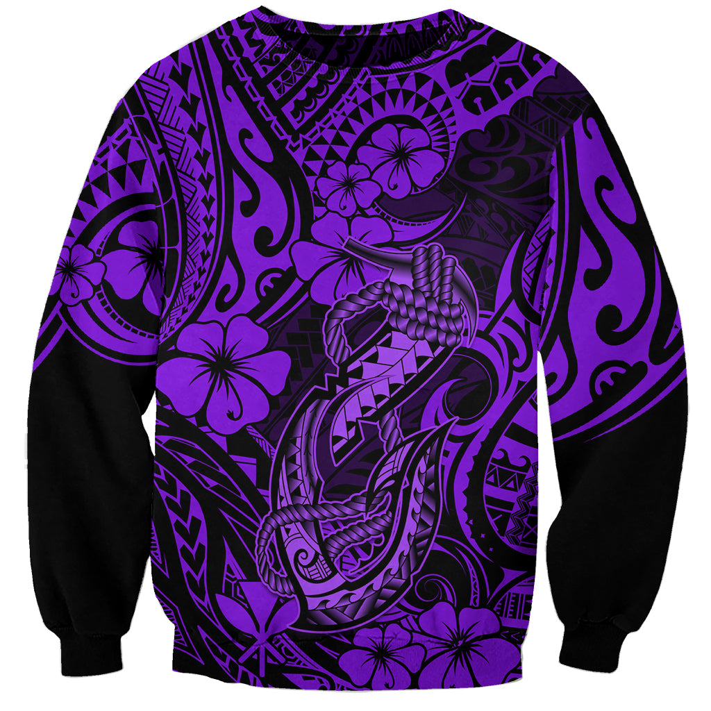 Hawaii Fish Hook Sweatshirt Hibiscus Hawaii Tribal Tattoo Purple Version LT01 Unisex Purple - Polynesian Pride