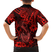 Hawaii Fish Hook Kid Hawaiian Shirt Hibiscus Hawaii Tribal Tattoo Red Version LT01 - Polynesian Pride