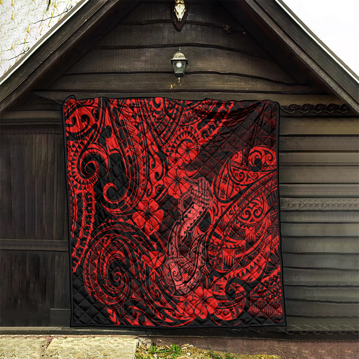 Hawaii Fish Hook Quilt Hibiscus Hawaii Tribal Tattoo Red Version LT01 - Polynesian Pride