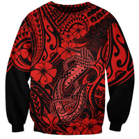 Hawaii Fish Hook Sweatshirt Hibiscus Hawaii Tribal Tattoo Red Version LT01 Unisex Red - Polynesian Pride