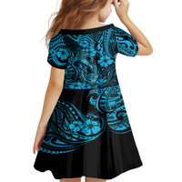 Hawaii Fish Hook Kid Short Sleeve Dress Hibiscus Hawaii Tribal Tattoo Sky Blue Version LT01 - Polynesian Pride
