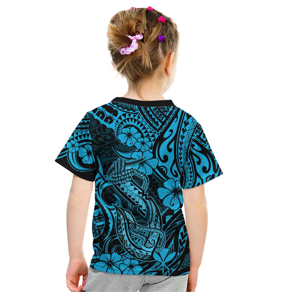 Hawaii Fish Hook Kid T Shirt Hibiscus Hawaii Tribal Tattoo Sky Blue Version LT01 - Polynesian Pride