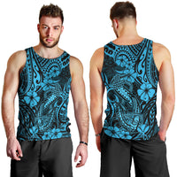 Hawaii Fish Hook Men Tank Top Hibiscus Hawaii Tribal Tattoo Sky Blue Version LT01 - Polynesian Pride