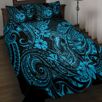 Hawaii Fish Hook Quilt Bed Set Hibiscus Hawaii Tribal Tattoo Sky Blue Version LT01 - Polynesian Pride