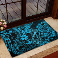 Hawaii Fish Hook Rubber Doormat Hibiscus Hawaii Tribal Tattoo Sky Blue Version LT01 - Polynesian Pride