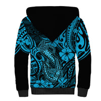 Hawaii Fish Hook Sherpa Hoodie Hibiscus Hawaii Tribal Tattoo Sky Blue Version LT01 - Polynesian Pride