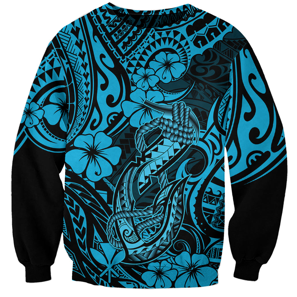 Hawaii Fish Hook Sweatshirt Hibiscus Hawaii Tribal Tattoo Sky Blue Version LT01 Unisex Blue - Polynesian Pride