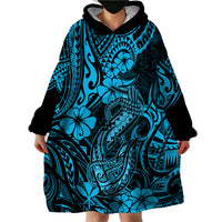 Hawaii Fish Hook Wearable Blanket Hoodie Hibiscus Hawaii Tribal Tattoo Sky Blue Version LT01 - Polynesian Pride