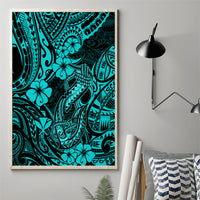 Hawaii Fish Hook Canvas Wall Art Hibiscus Hawaii Tribal Tattoo Turquoise Version LT01 - Polynesian Pride