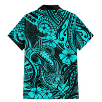 Hawaii Fish Hook Family Matching Mermaid Dress and Hawaiian Shirt Hibiscus Hawaii Tribal Tattoo Turquoise Version LT01 - Polynesian Pride