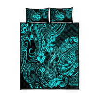 Hawaii Fish Hook Quilt Bed Set Hibiscus Hawaii Tribal Tattoo Turquoise Version LT01 Turquoise - Polynesian Pride