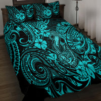 Hawaii Fish Hook Quilt Bed Set Hibiscus Hawaii Tribal Tattoo Turquoise Version LT01 - Polynesian Pride