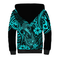 Hawaii Fish Hook Sherpa Hoodie Hibiscus Hawaii Tribal Tattoo Turquoise Version LT01 - Polynesian Pride