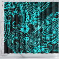Hawaii Fish Hook Shower Curtain Hibiscus Hawaii Tribal Tattoo Turquoise Version LT01 - Polynesian Pride
